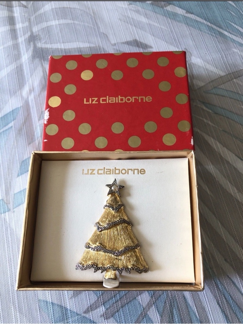 Liz Claiborne Gold Tone Christmas Tree